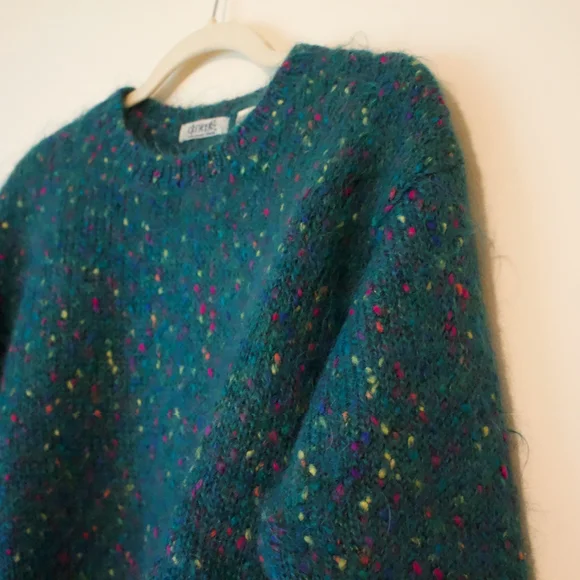 Vintage | Cropped Teal Green Funfetti Mohair Wool Sweater - Picture 4 of 6